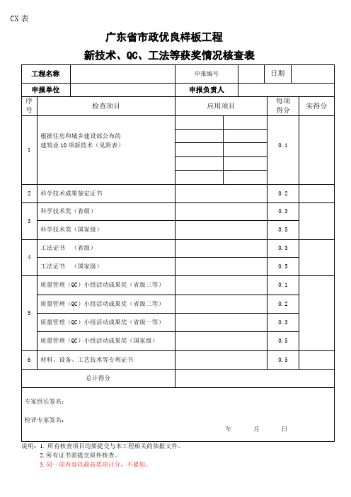 工法等获奖情况核查表 - 广东省市政行业协会