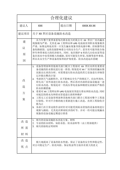 设备管理合理化建议