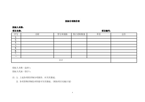 投标分项报价表