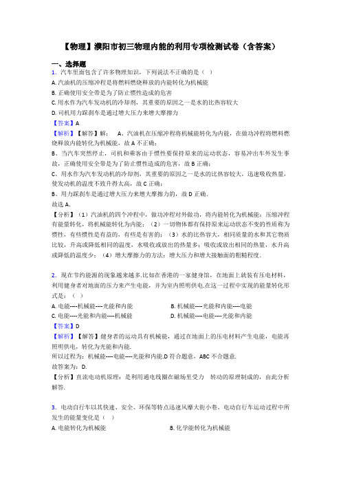 【物理】濮阳市初三物理内能的利用专项检测试卷(含答案)