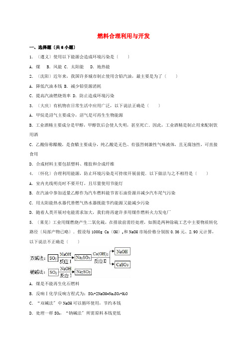 广东省中山市2016年中考化学专题训练燃料的合理利用与开发(含解析)