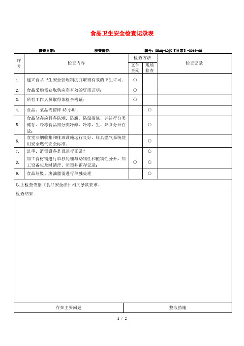 食品卫生安全检查表