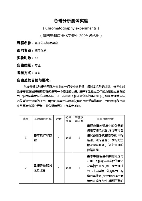 色谱分析测试实验大纲