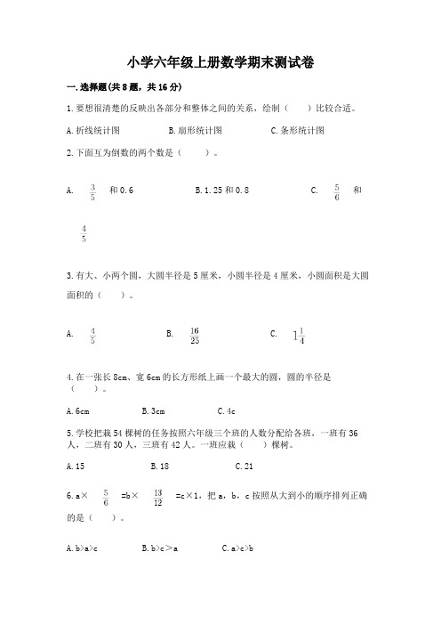 小学六年级上册数学期末测试卷及完整答案(夺冠系列)