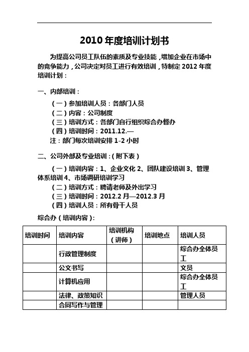 2010年度培训计划书