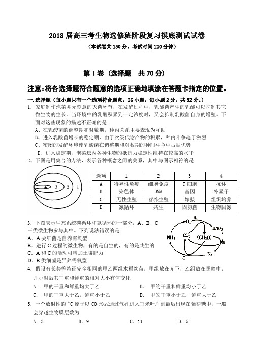 最新-广东省2018届高三生物高考综合复习摸底测试试卷-