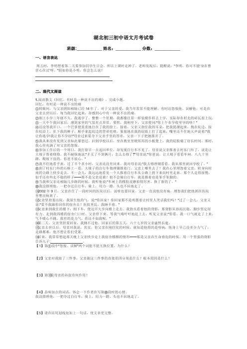 湖北初三初中语文月考试卷带答案解析
