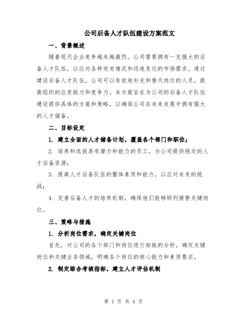 公司后备人才队伍建设方案范文