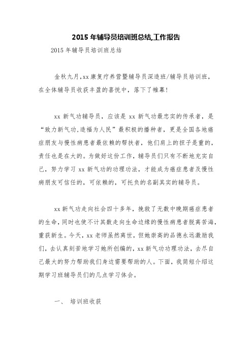 2015年辅导员培训班总结,工作报告【精品范文】