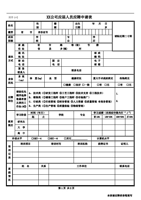 应聘申请表