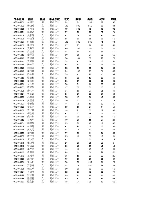 2014年中考成绩(初三)