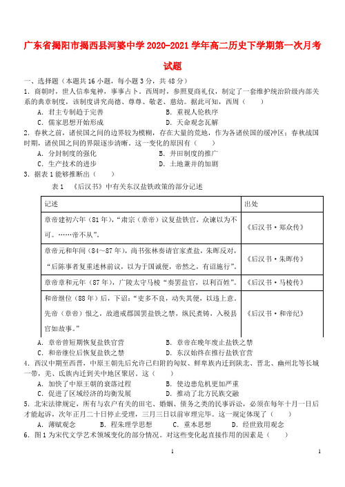 广东省揭阳市揭西县河婆中学_高二历史下学期第一次月考试题