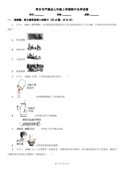 萍乡市芦溪县九年级上学期期中化学试卷