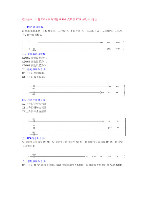 三菱FX2N和海利普HLP-A变频器RTU协议串口通信