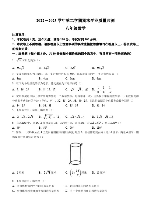 河南省安阳市等2地2022-2023学年八年级下学期期末数学试题(含答案)_8516