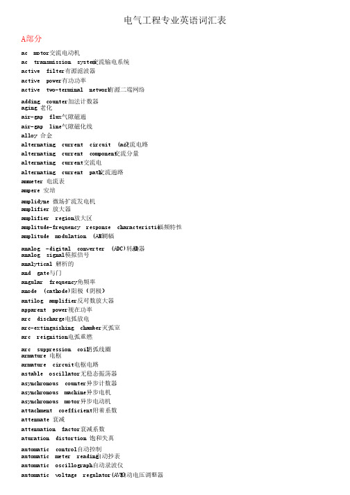 电气工程专专业英语词汇