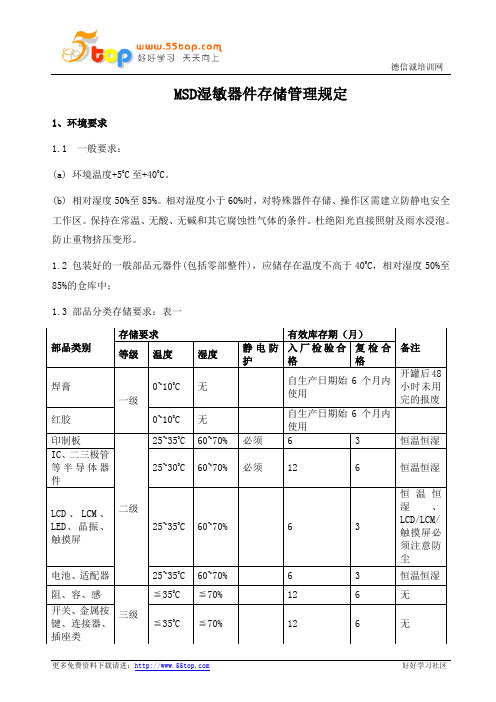 MSD湿敏器件存储管理规定