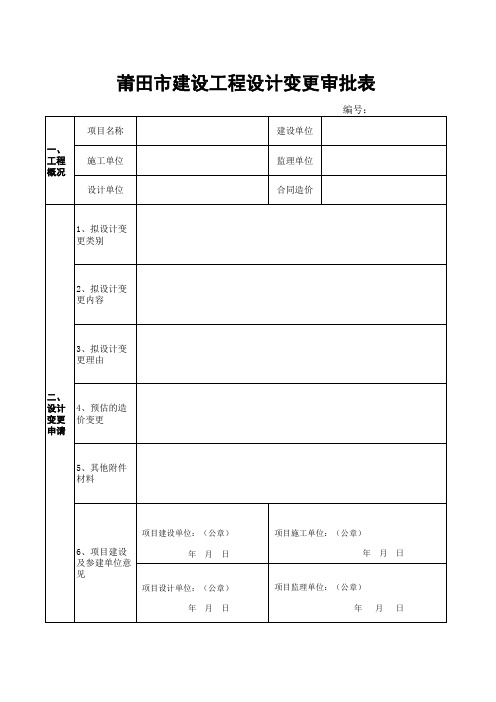 莆田市建设工程设计变更审批表