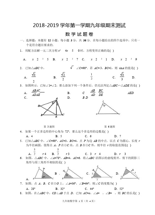 2018-2019学年第一学期九年级期末数学试题卷