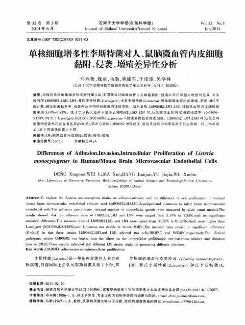 单核细胞增多性李斯特菌对人、鼠脑微血管内皮细胞黏附、侵袭、增