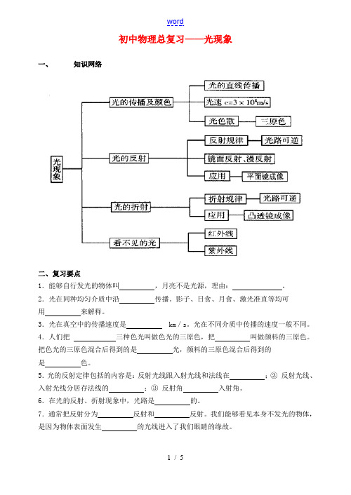 八年级物理上册第二讲：光现象总复习人教版