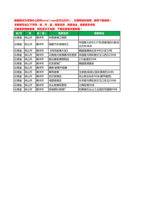 2020新版云南省保山市腾冲市玻璃店工商企业公司商家名录名单联系电话号码地址大全12家