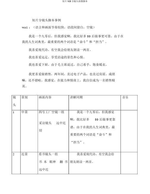 短片VCR分镜头拍摄脚本