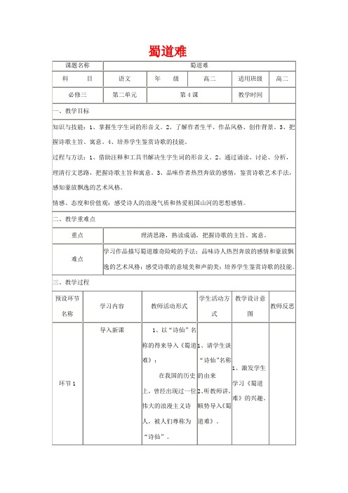 四川省宜宾市一中高二语文上学期第八周 蜀道难教学设计 新人教版必修3-新人教版高二必修3语文教案