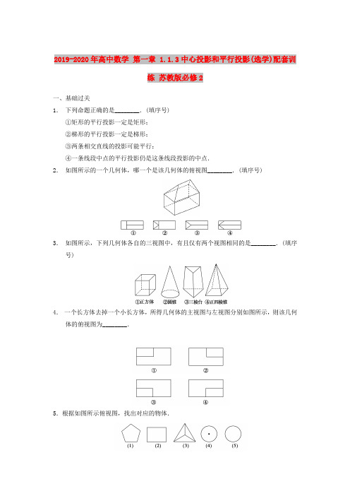 2019-2020年高中数学 第一章 1.1.3中心投影和平行投影(选学)配套训练 苏教版必修2