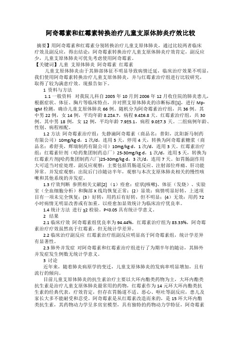 阿奇霉素和红霉素转换治疗儿童支原体肺炎疗效比较