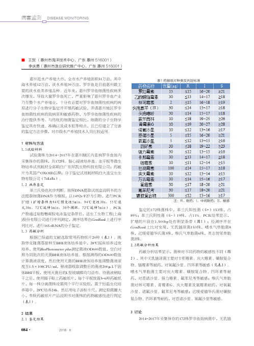 惠州地区罗非鱼细菌性疾病病原鉴定及药敏分析