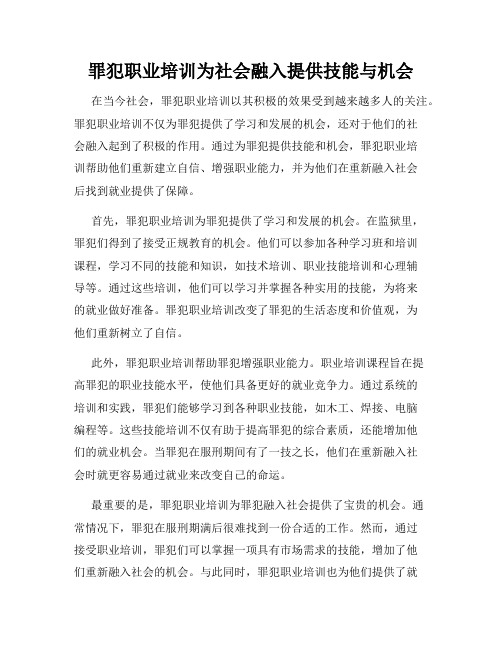 罪犯职业培训为社会融入提供技能与机会