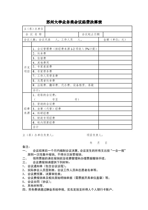 苏州大学业务类会议经费决算表