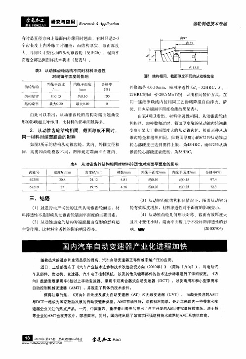 国内汽车自动变速器产业化进程加快