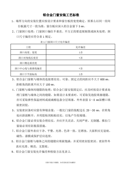 铝合金门窗安装工艺标准