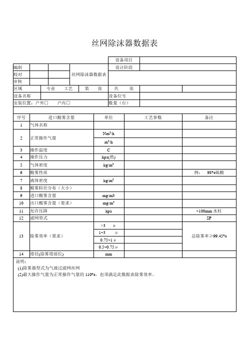 丝网除沫器数据表