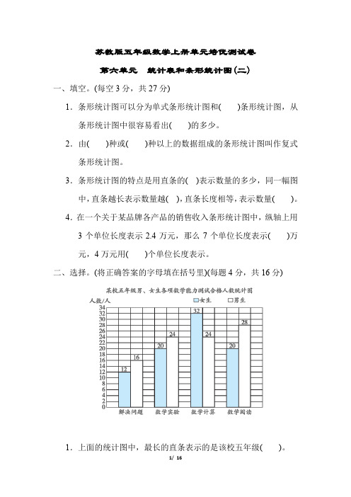 苏教版五年级数学上册第六单元 统计表和条形统计图专项试卷(二)附答案