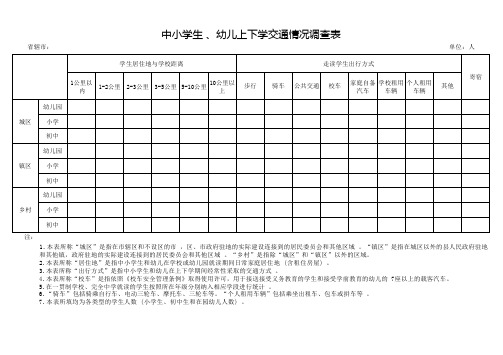 中小学生、幼儿上下学交通情况调查表