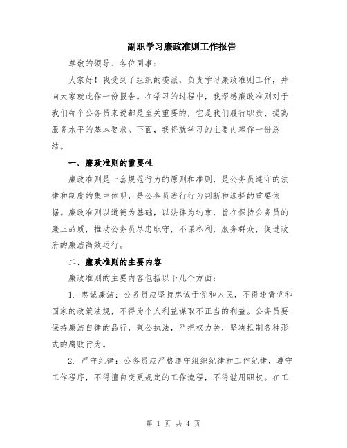 副职学习廉政准则工作报告