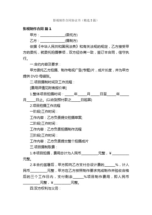 影视制作合同协议书（精选5篇）