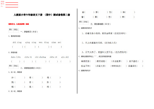 人教版小学六年级语文下册 (期中)测试套卷第二套