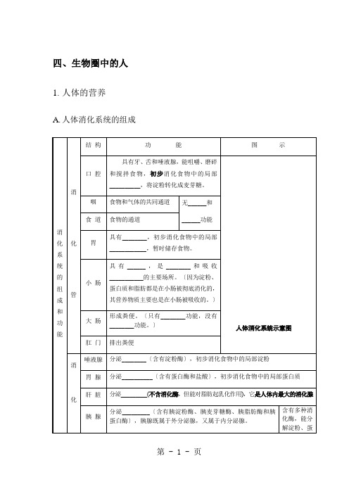 北京人教版九年级生物中考复习——4生物圈中的人(无答案)