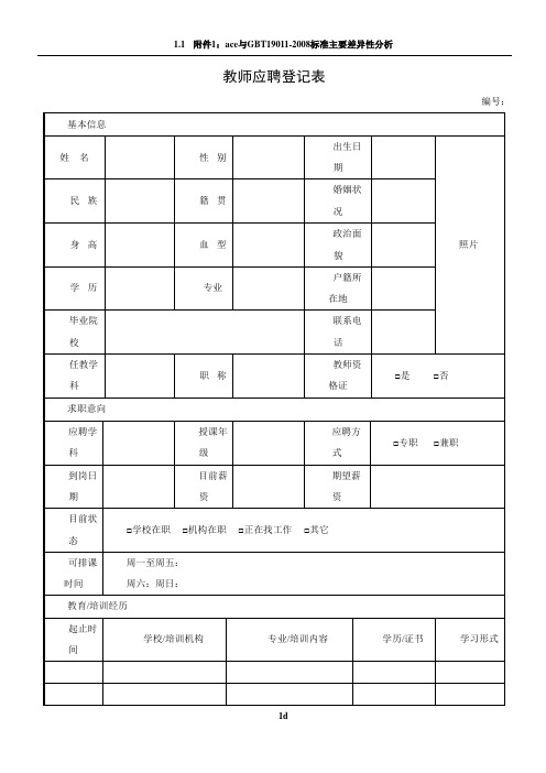 教师应聘登记表