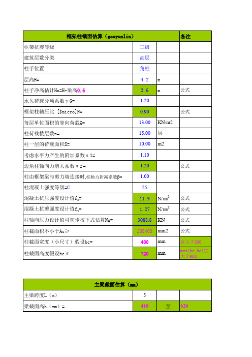 PKPM梁柱板截面估算表