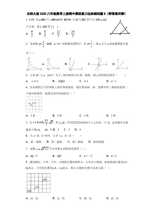 北师大版2020八年级数学上册期中模拟能力达标测试题B(附答案详解)