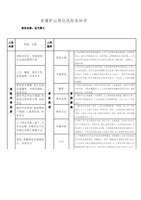 (电气焊工)岗位风险告知书