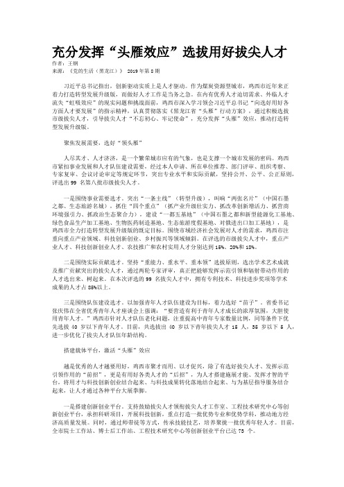 充分发挥“头雁效应”选拔用好拔尖人才