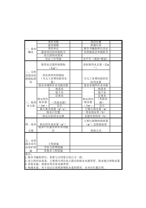 水资源论证报告书基本情况表