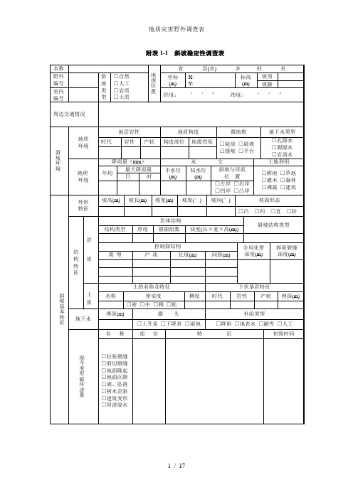 地质灾害野外调查表