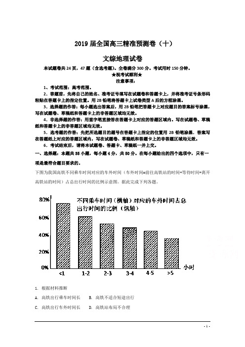 2019届全国高三精准预测卷(十)文综地理试卷